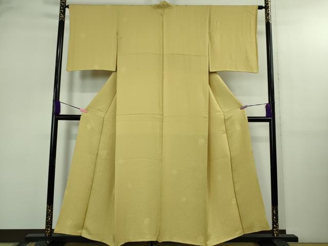 平和屋着物●極上 色無地 お召地 花丸地紋 刈安色 さが美扱い 逸品 DZAB2591kh6