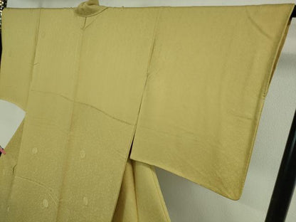 平和屋着物●極上 色無地 お召地 花丸地紋 刈安色 さが美扱い 逸品 DZAB2591kh6