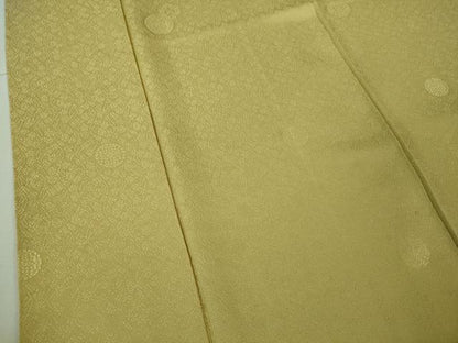 平和屋着物●極上 色無地 お召地 花丸地紋 刈安色 さが美扱い 逸品 DZAB2591kh6