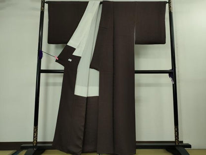 平和屋着物●極上 色無地 鳳凰唐草地紋 烏羽色 逸品 DZAB2592kh6