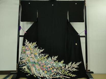 平和屋本店●極上　本加賀友禅作家　金津五雄　黒留袖　花籠に小鳥　証紙付き　逸品　DZAB2595kh6