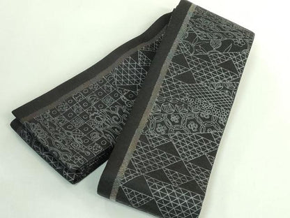 平和屋着物●極上　男性　両面　角帯　鳳凰　黒地　金糸　逸品　DZAB2603kh6