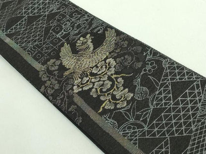 平和屋着物●極上　男性　両面　角帯　鳳凰　黒地　金糸　逸品　DZAB2603kh6