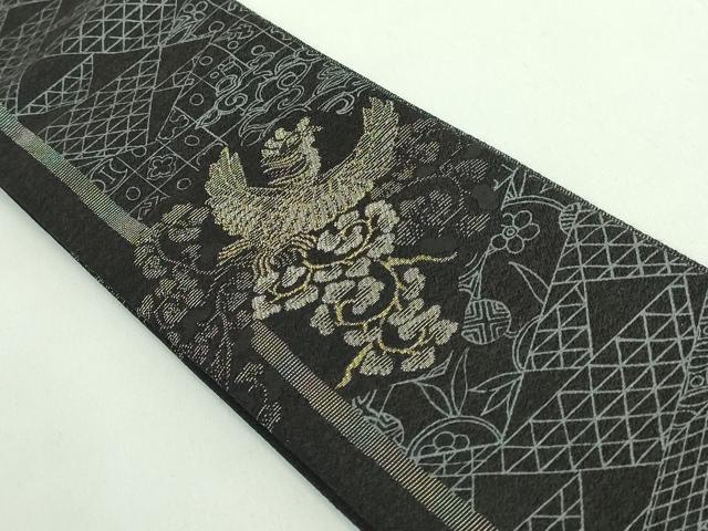 平和屋着物●極上　男性　両面　角帯　鳳凰　黒地　金糸　逸品　DZAB2603kh6
