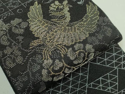 平和屋着物●極上　男性　両面　角帯　鳳凰　黒地　金糸　逸品　DZAB2603kh6