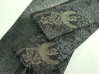 平和屋着物●極上　男性　両面　角帯　鳳凰　黒地　金糸　逸品　DZAB2603kh6
