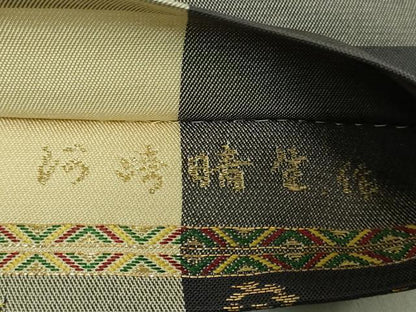 平和屋着物●極上　両面　全通柄　本袋帯　唐織　瀬織津園　河崎晴生　市松　金糸　逸品　DZAB2605kh6