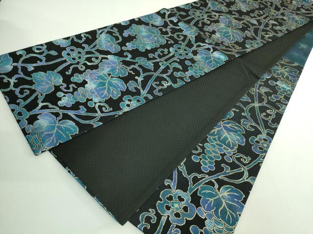 平和屋着物●極上　六通柄袋帯　葡萄蔦の葉文　黒地　金糸　逸品　DZAB2611kh6