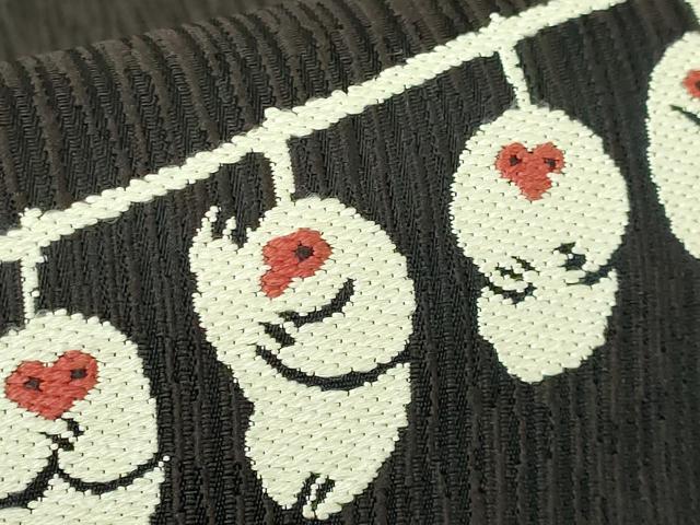 平和屋着物●極上　太鼓柄袋帯　豆ざる　黒地　金糸　逸品　DZAB2616kh6