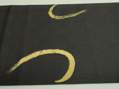 平和屋着物●極上　太鼓柄袋帯　豆ざる　黒地　金糸　逸品　DZAB2616kh6