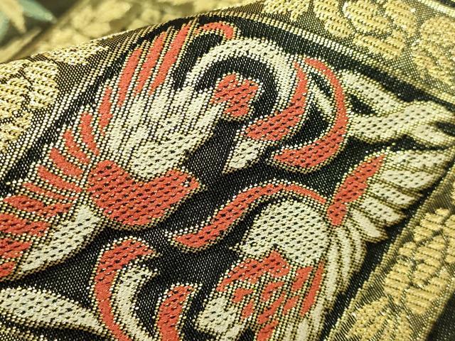 平和屋着物●極上　西陣　川島織物　六通柄　本袋帯　鳳凰花菱文　黒地　金糸　逸品　DZAB2621kh6