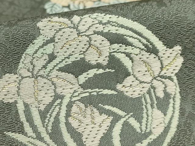 平和屋着物●極上 西陣織 陰山織物謹製 箔屋清兵衛 六通柄袋帯 唐織 草木染 花丸文 本金箔 山鳩色地 逸品 DZAB2636kh6