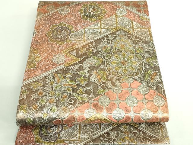 平和屋本店○極上 金唐革 和泉紫峯 両面 六通柄袋帯 鳳凰花