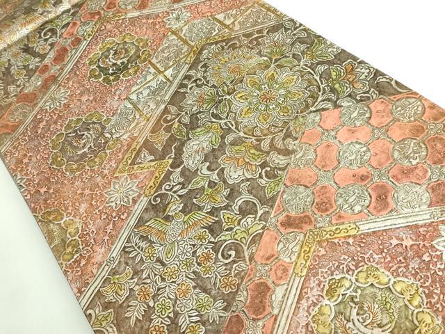 平和屋本店○極上 金唐革 和泉紫峯 両面 六通柄袋帯 鳳凰花