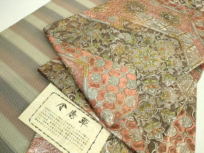 平和屋本店●極上　金唐革　和泉紫峯　両面　六通柄袋帯　鳳凰花唐草　金銀彩　証紙付き　逸品　未使用　DZAB2639kh6