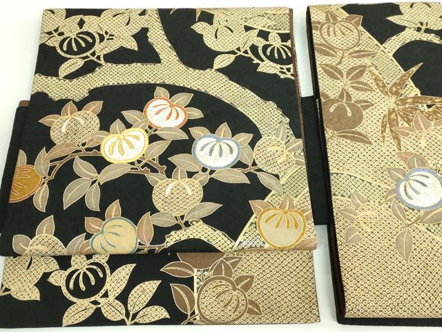 平和屋着物●極上　染織の名門　しょうざん　つけ帯　刺繍　橘　黒地　金糸　逸品　DZAB2644kh6