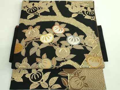 平和屋着物●極上　染織の名門　しょうざん　つけ帯　刺繍　橘　黒地　金糸　逸品　DZAB2644kh6