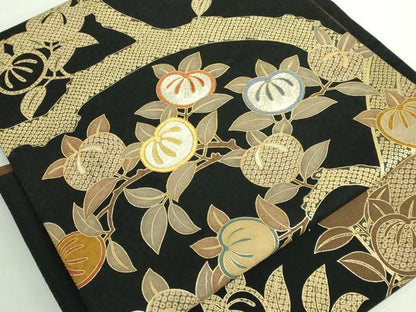 平和屋着物●極上　染織の名門　しょうざん　つけ帯　刺繍　橘　黒地　金糸　逸品　DZAB2644kh6