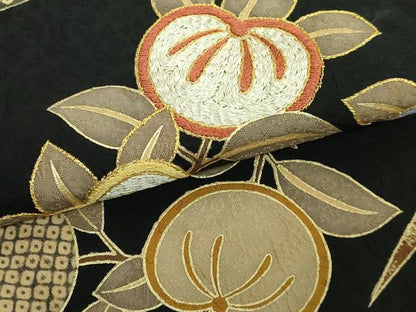 平和屋着物●極上　染織の名門　しょうざん　つけ帯　刺繍　橘　黒地　金糸　逸品　DZAB2644kh6
