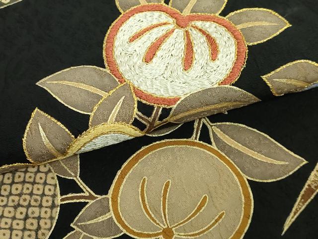 平和屋着物●極上　染織の名門　しょうざん　つけ帯　刺繍　橘　黒地　金糸　逸品　DZAB2644kh6