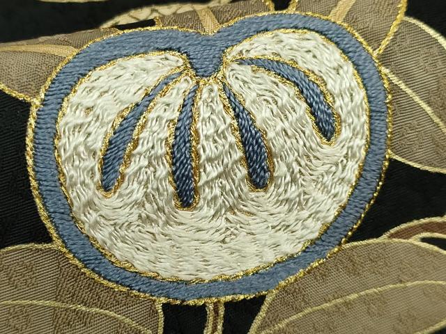 平和屋着物●極上　染織の名門　しょうざん　つけ帯　刺繍　橘　黒地　金糸　逸品　DZAB2644kh6
