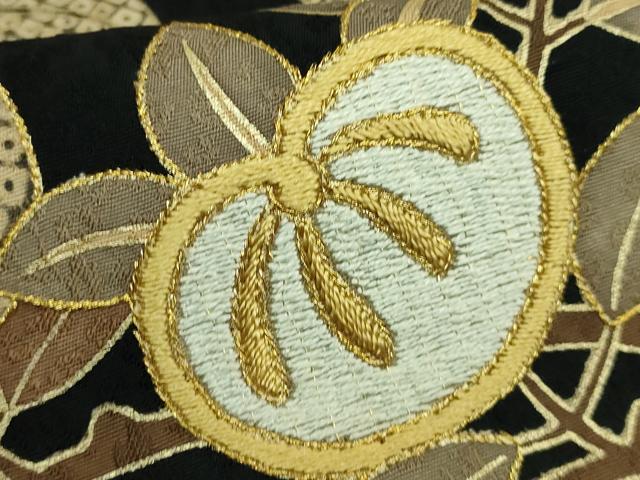 平和屋着物●極上　染織の名門　しょうざん　つけ帯　刺繍　橘　黒地　金糸　逸品　DZAB2644kh6