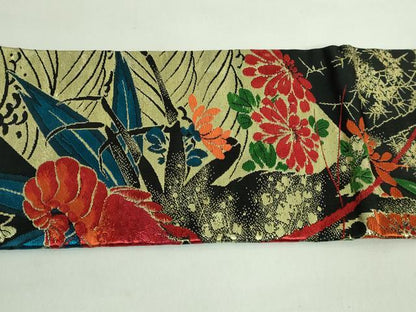 平和屋着物●極上 アンティーク 大正ロマン 九寸名古屋帯 伊勢海老 黒地 金糸 逸品 DZAB2646kh6
