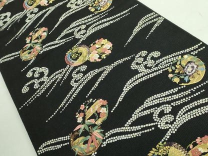 平和屋着物●極上 西陣の老舗 1782年創業 山下織物 六通柄袋帯 唐織 寿涛吉祥 黒地 金糸 逸品 DZAB2647kh6