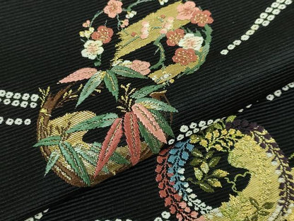平和屋着物●極上 西陣の老舗 1782年創業 山下織物 六通柄袋帯 唐織 寿涛吉祥 黒地 金糸 逸品 DZAB2647kh6