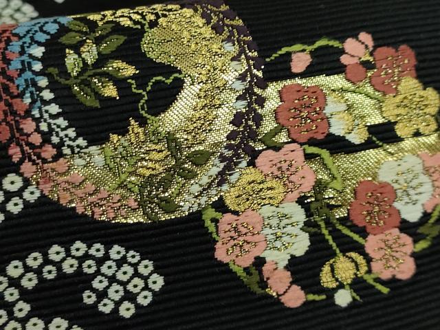 平和屋着物●極上 西陣の老舗 1782年創業 山下織物 六通柄袋帯 唐織 寿涛吉祥 黒地 金糸 逸品 DZAB2647kh6