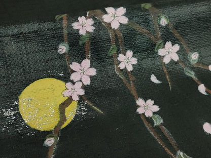 平和屋着物●極上 九寸名古屋帯 手描き 夜桜 黒地 逸品 DZAB2650kh6
