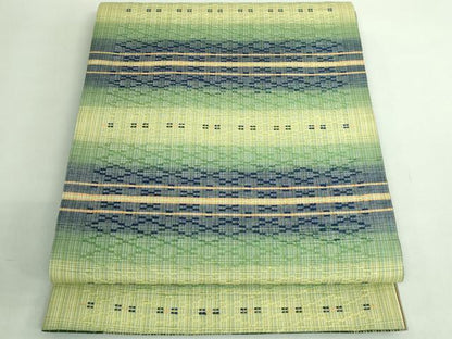 平和屋着物●極上　両面　全通柄袋帯　花織　横段文　縞　逸品　DZAB2651kh6