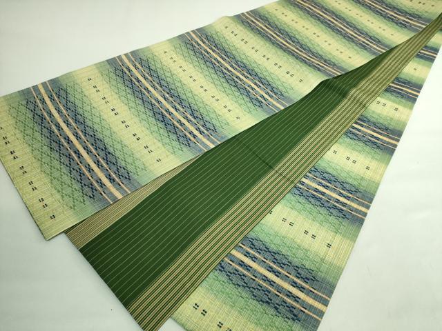平和屋着物●極上　両面　全通柄袋帯　花織　横段文　縞　逸品　DZAB2651kh6