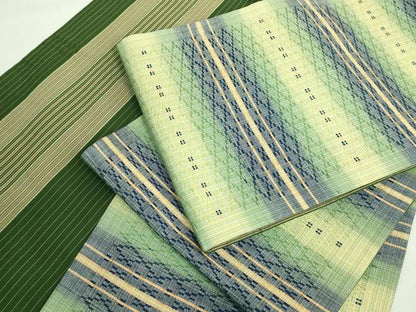 平和屋着物●極上　両面　全通柄袋帯　花織　横段文　縞　逸品　DZAB2651kh6