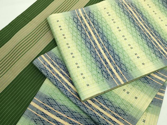 平和屋着物●極上　両面　全通柄袋帯　花織　横段文　縞　逸品　DZAB2651kh6