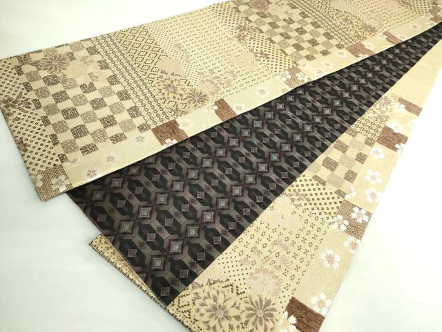 平和屋着物●極上 両面 六通柄袋帯 舞花文 菱 金糸 やまと誂製 逸品 DZAB2652kh6