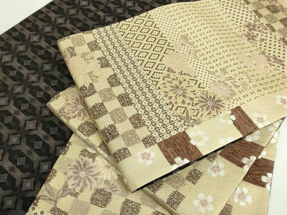 平和屋着物●極上 両面 六通柄袋帯 舞花文 菱 金糸 やまと誂製 逸品 DZAB2652kh6