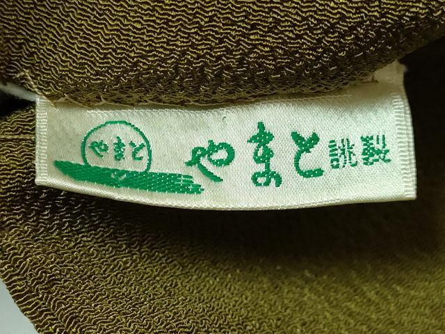 平和屋着物●極上 九寸名古屋帯 犬 鶯茶色地 鬼しぼ縮緬 やまと誂製 逸品 DZAB2656kh6