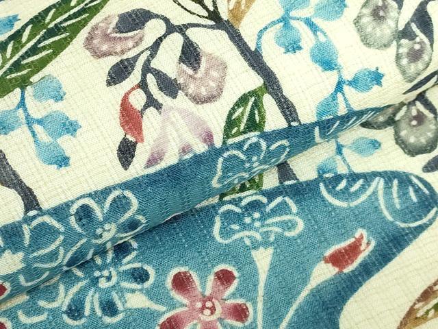 平和屋本店■最高級　城間栄順　本場琉球紅型　塩瀬　九寸名古屋帯　花蝶文　逸品　DZAB0207kh5 平和屋本店□最高級 城間栄順 本場琉球紅型 塩瀬 九寸名古屋帯 花蝶文