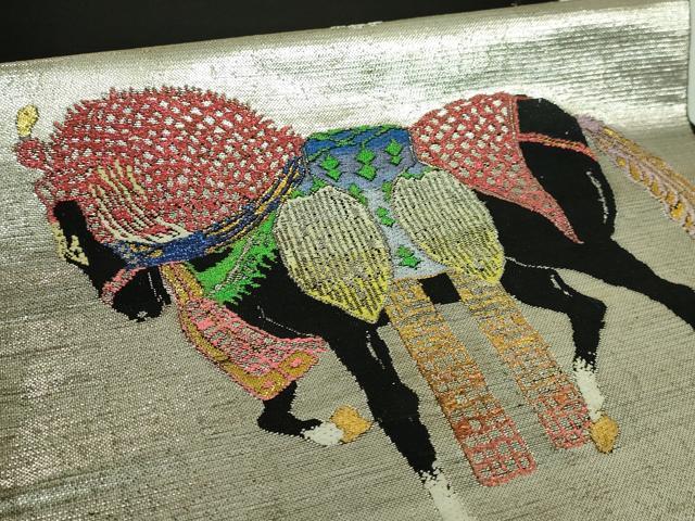 平和屋本店●最高級　龍村平蔵製　太鼓柄　本袋帯　天竺祭馬錦　黒地　金銀糸　逸品　DZAB2661kh6