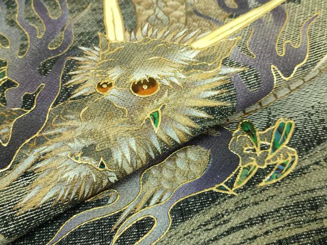 平和屋本店○極上 西陣 おぐら謹製 太鼓柄袋帯 螺鈿 龍 金彩 証紙付き