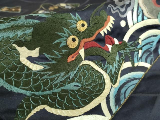 平和屋着物●極上 アンティーク 大正ロマン 九寸名古屋帯 引き抜き帯 総手刺繍 龍 宝尽くし 金糸 逸品 DZAB2670kh6