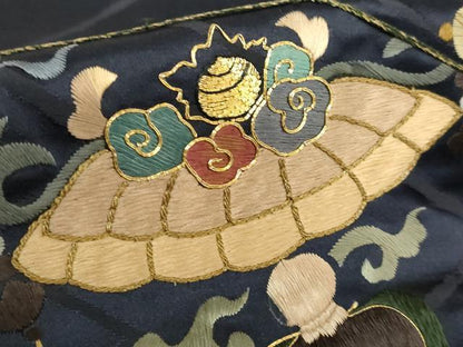 平和屋着物●極上 アンティーク 大正ロマン 九寸名古屋帯 引き抜き帯 総手刺繍 龍 宝尽くし 金糸 逸品 DZAB2670kh6