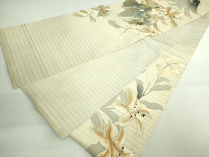 平和屋本店●極上　アンティーク　大正ロマン　丸帯　引き抜き帯　総手刺繍　鳩　百合　金銀糸　逸品　DZAB2671kh6