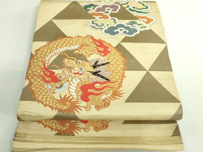 平和屋着物●極上 アンティーク 大正ロマン 丸帯 雲龍 金銀糸 逸品 DZAB2672kh6
