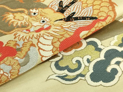 平和屋着物●極上 アンティーク 大正ロマン 丸帯 雲龍 金銀糸 逸品 DZAB2672kh6