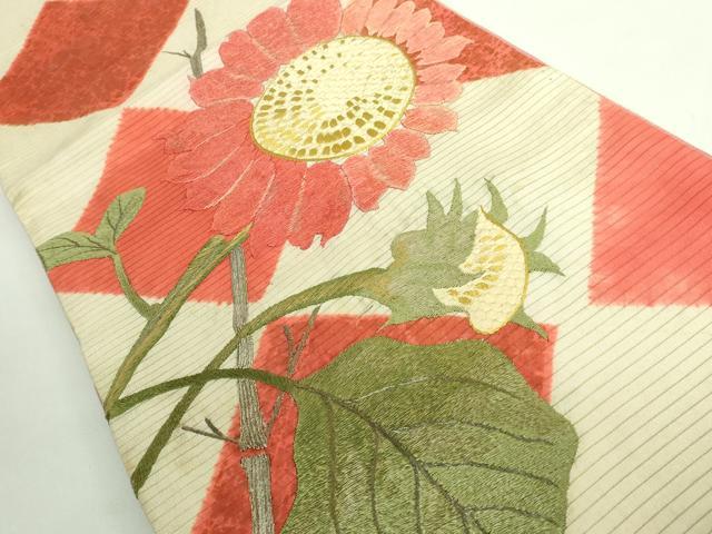 平和屋着物＊極上 夏物 アンティーク 大正ロマン 両面 太鼓柄 京袋帯 総手刺繍 向日葵 銀糸 逸品 DZAB2676kh6