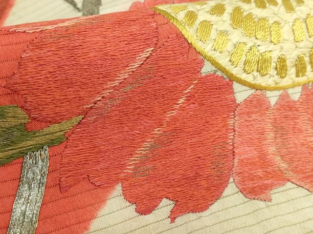 平和屋着物＊極上 夏物 アンティーク 大正ロマン 両面 太鼓柄 京袋帯 総手刺繍 向日葵 銀糸 逸品 DZAB2676kh6