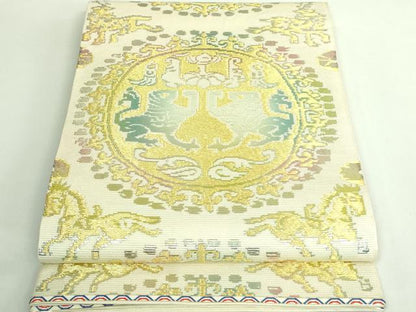 平和屋本店＊希少　夏物　龍村平蔵製　六通柄　本袋帯　円文白虎錦　金銀糸　逸品　DZAB2679kh6