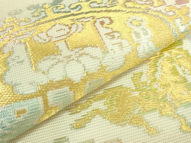 平和屋本店＊希少　夏物　龍村平蔵製　六通柄　本袋帯　円文白虎錦　金銀糸　逸品　DZAB2679kh6